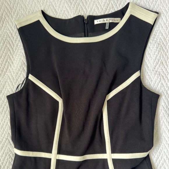 Trina Turk Black Sheath Dress with Ivory Piping Size 8 - Picture 4 of 11